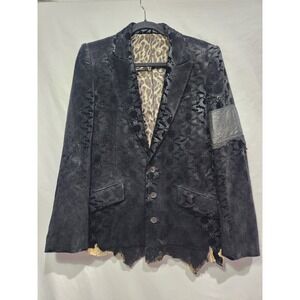 Roen Japan Leopard Lined Patchwork Distressed Destroyed Menswear Tailored Blazer